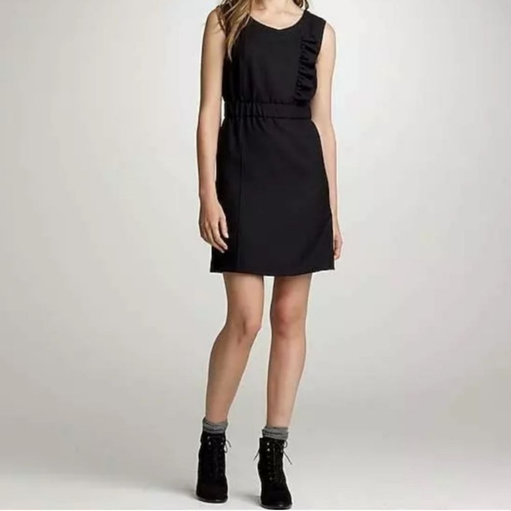NEW J.Crew Black 100% Wool Ruffle Mini Dress Size 0 N Sleeveless Fall LBD
